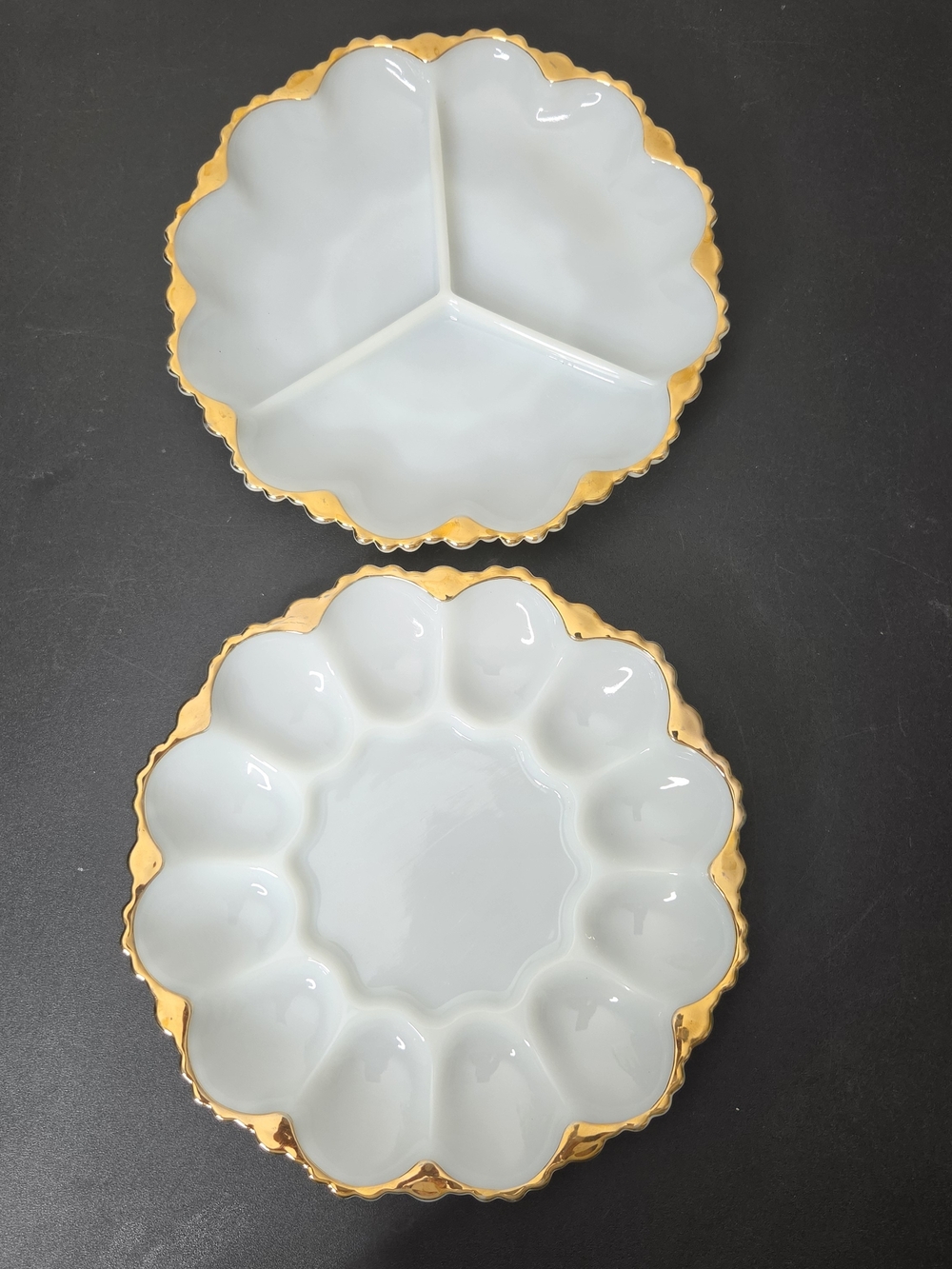 Vintage Anchor Hocking Fire-King Milk Glass Serving Pieces 22K Gold Trim